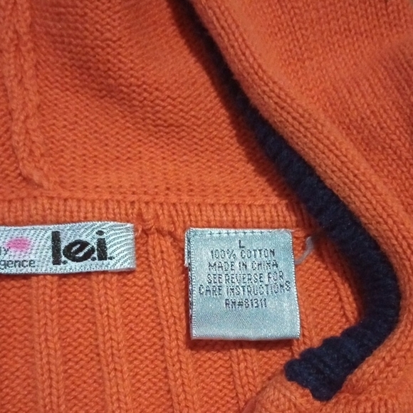 LEI Vibrant Orange Zip-Up Hooded Sweater 100% Cotton Size Large Y2K - Picture 5 of 6